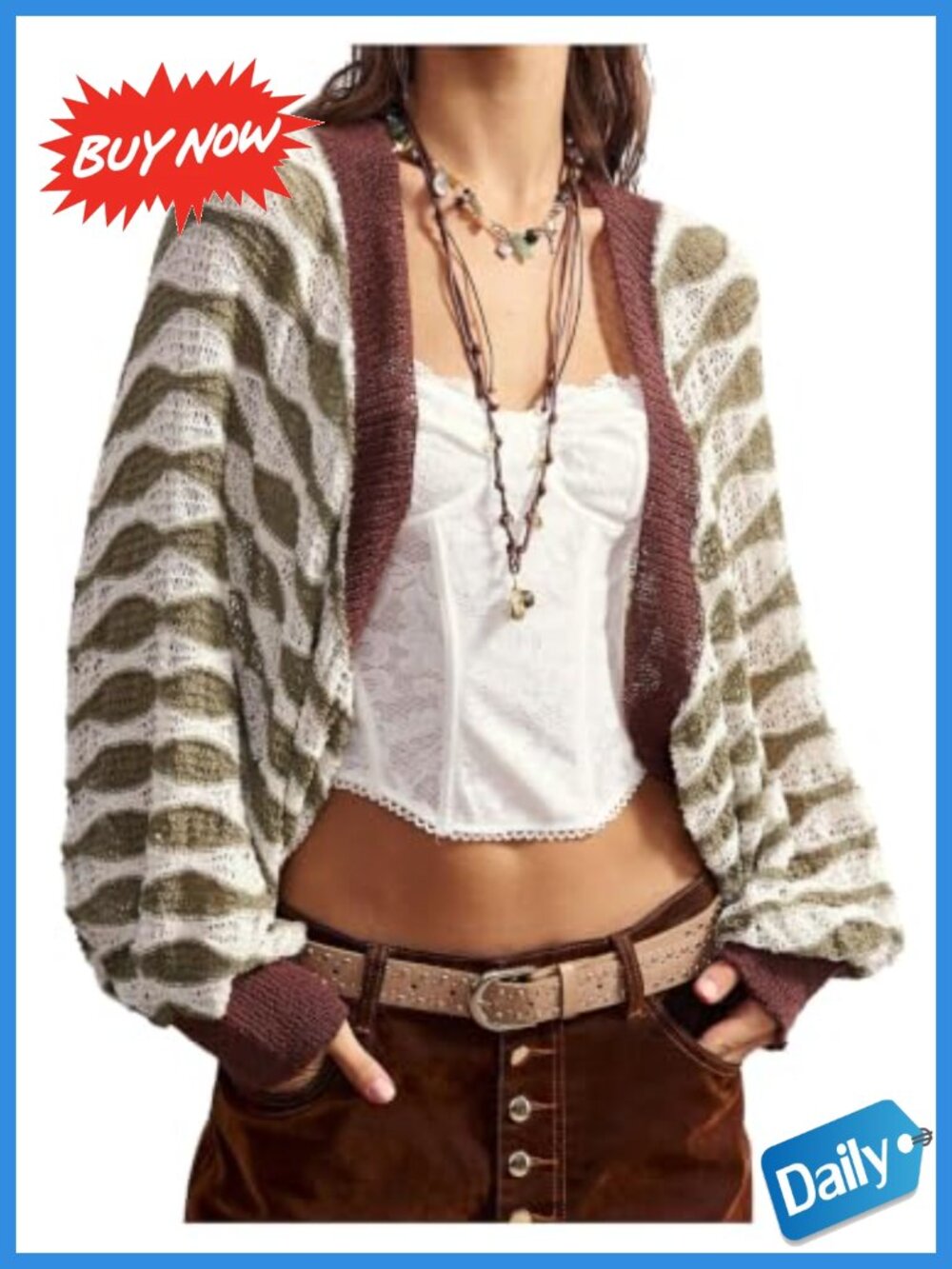Crochet Geo Cardigan Long Sleeve Semi Sheer Bolero Shrug